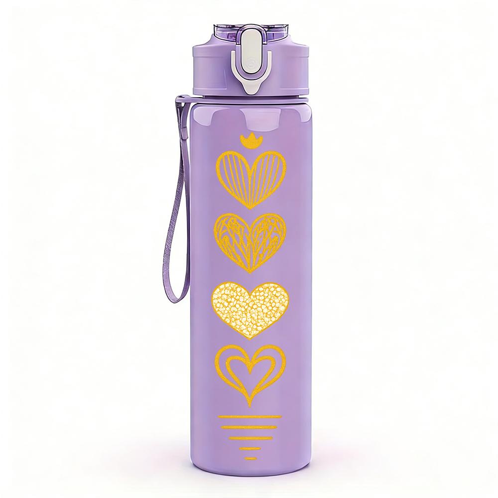 1PC Stack Golden Heart Silhouette 750ml Color Plastic Sports Water Bottle Leakproof Flip Straw Lid For Sports Office Home Use