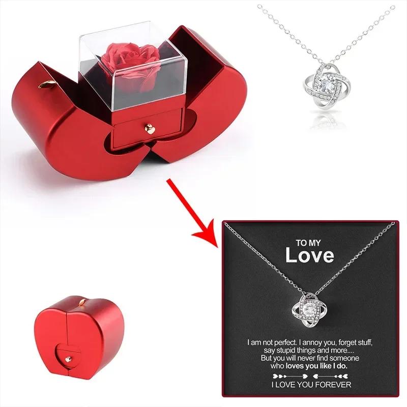 Regalo di Compleanno Alla Fidanzata Scatola Portagioie Mela Rossa Collana Rosa Eterna Mamma Moglie Matrimonio Capodanno San Valentino Accessori