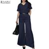 ZANZEA Women Short Sleeve Blouse and Pants Summer Two Piece Suit Sets