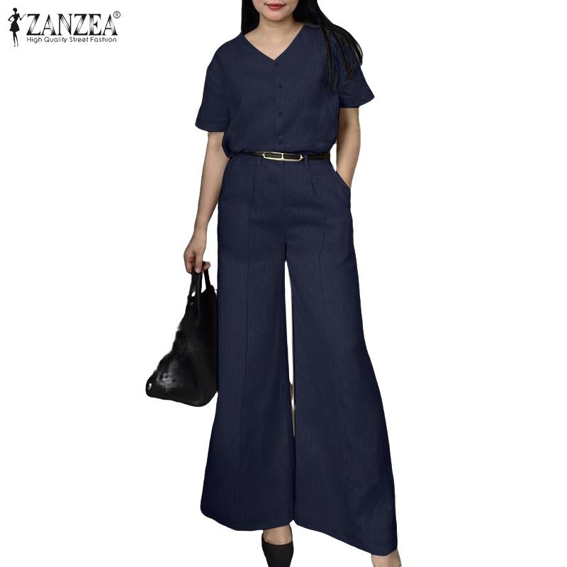 

ZANZEA Women Short Sleeve Blouse and Pants Summer Two Piece Suit Sets 5XL Темно-синій