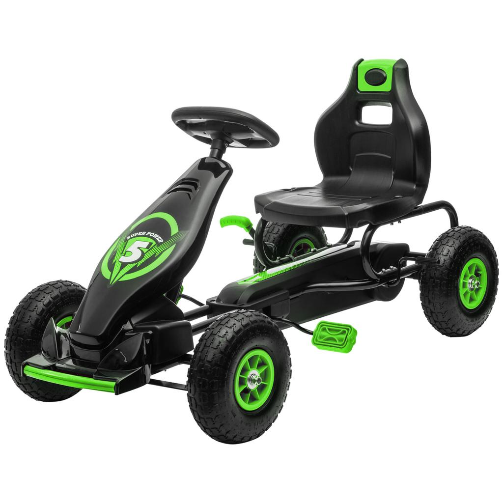 Kids Pedal Go Kart, with Adjustable Seat, Inflatable Tyres - Green