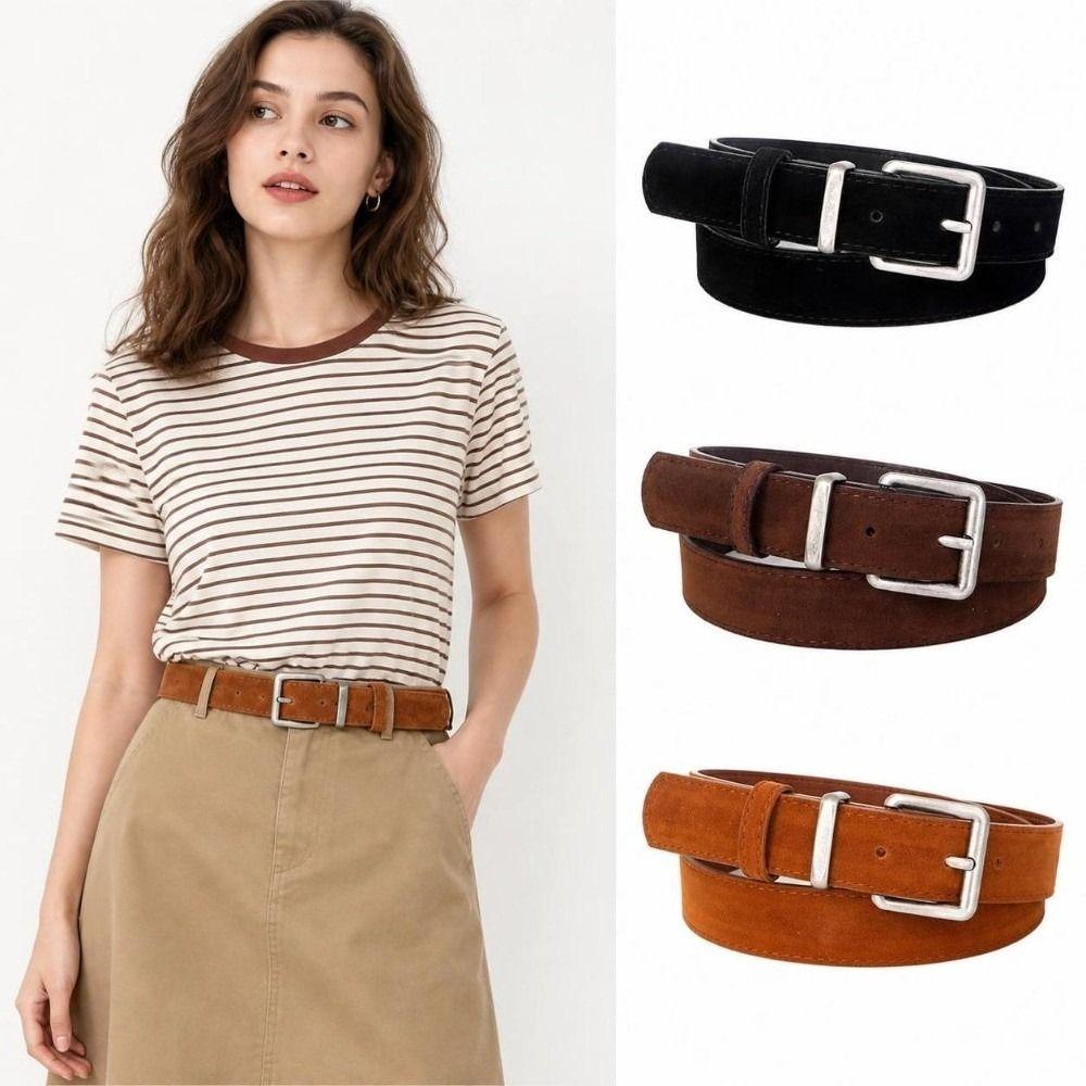 Faux Suede Waist Belt Vintage Style Decorative Belt Fashion Pin Buckle Belt  For Women