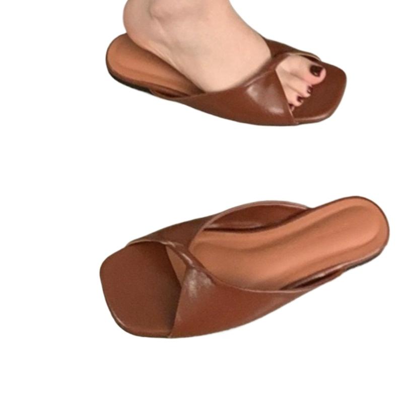 Móda Horký Prodej 2025 Léto Dámská Móda Čtvercová Špička Otevřená Špička Úzké Pásky Sandály Nový Styl Otevřená Pata Měkká Podrážka Plážové Žabky