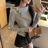 Korean High-End Lapel Striped Women's Winter 2025 T-Shirt