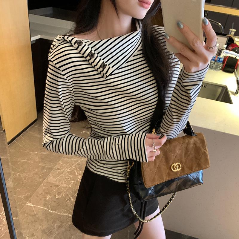Korean Style 2025 Women s Winter Striped Lapel Shirt Large