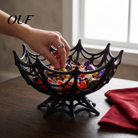 Fall Tabletop Displays Halloween Spider Web Basket, Decorative Candy Bowl for Party Table Unique Favor Holders Centerpieces, Lightweight Plastic Fruit