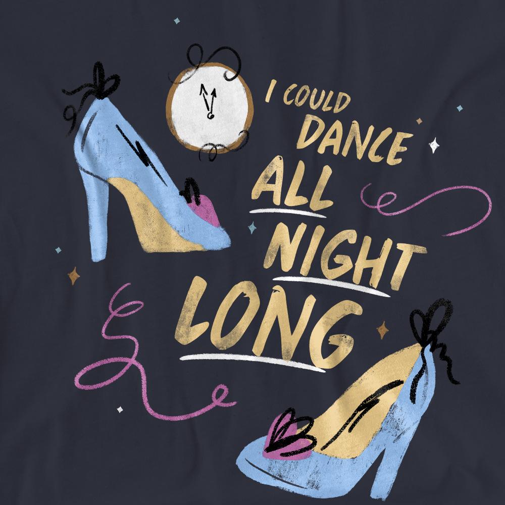 Cinderella Womens/Ladies I Could Dance All Night Long Glass Slippers T-Shirt