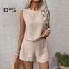 Femeii 2 piese ținută Hollow Back fără mâneci maiou pantaloni scurți cu picioare largi set casual lejer lejer costum asortat