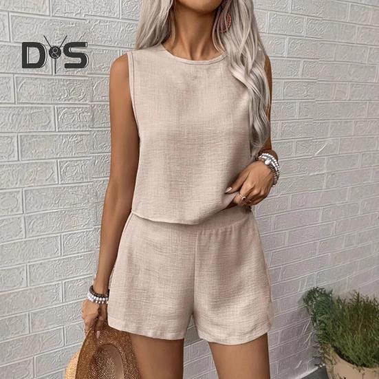 Γυναικείο Σετ 2 Τεμαχίων Αμάνικη Αθλητική Μπλούζα με Ανοιχτή Πλάτη και Σορτς με Φαρδύ Πόδι, Καθημερινό Άνετο Σετ για Χαλάρωση