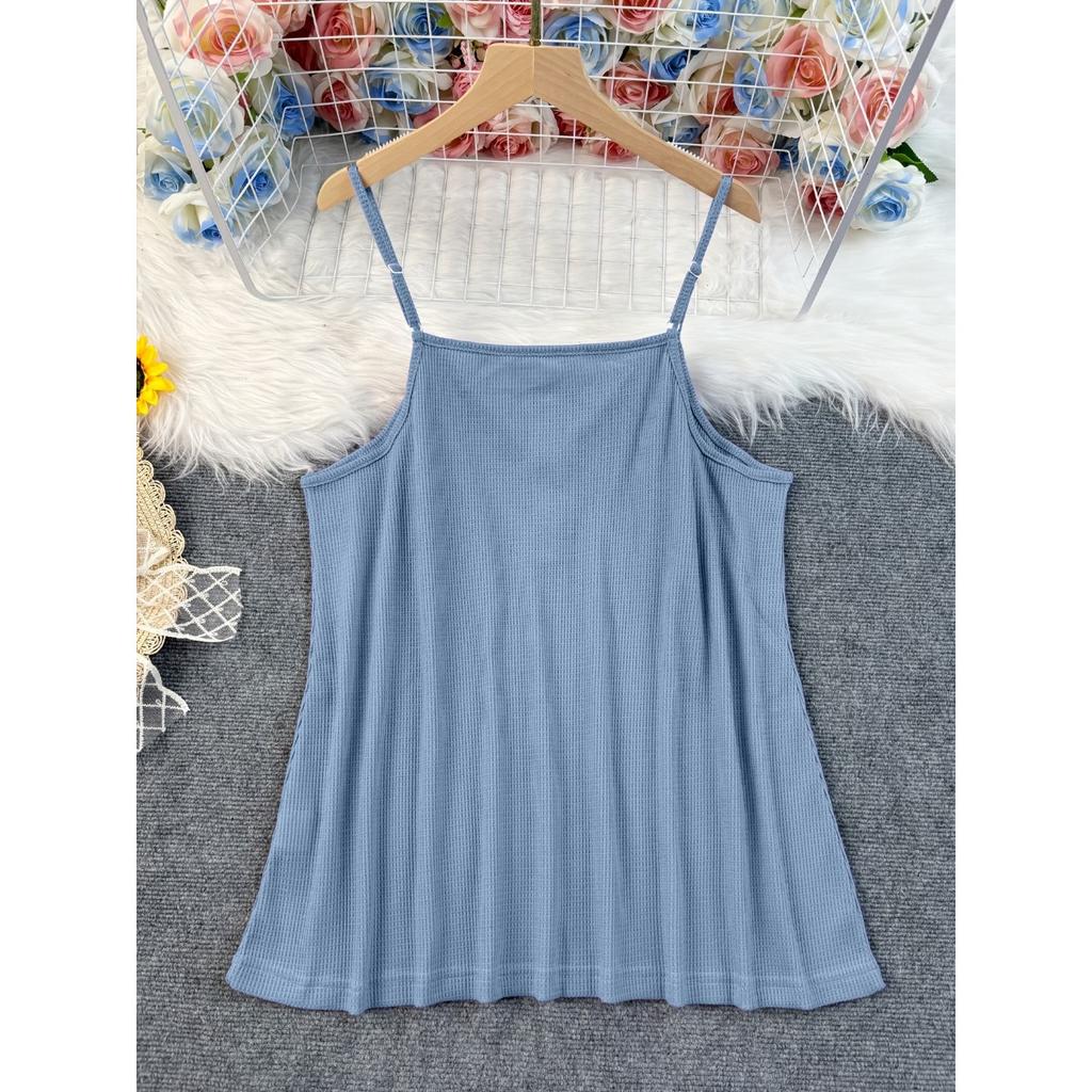 Camis & Tank Tops - Summer Solid Color Waffle Patchwork Cami Top, Slim Fit Button-fixed Camisole Women Europe America Crossborder