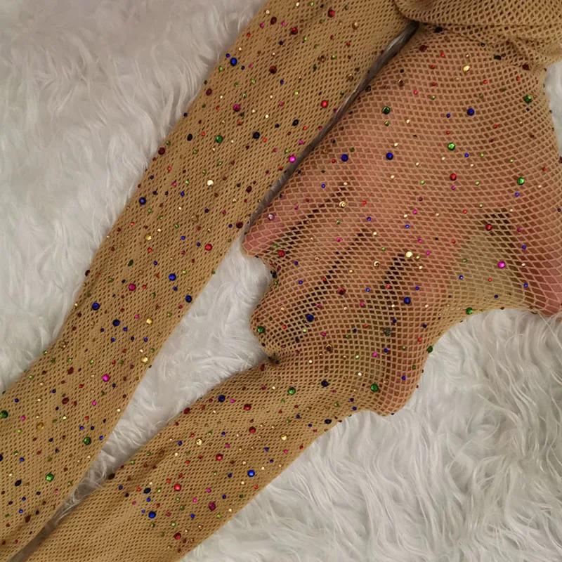 Bunte Glänzende Netzstrumpfhosen Durchbrochen Sexy Glitzer Feines Netz Strumpfhosen Damen Lolita Glänzend Glitzer Damen Mädchen Strümpfe one size brown