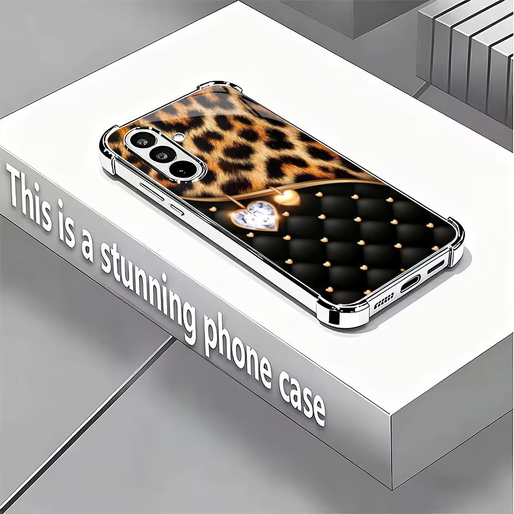 Szklane etui na telefon z nadrukiem panterki, pasujące do Samsung Galaxy S26 S25 S24 S23 S22 S20 FE/Ultra/Plus, odporna na wstrząsy tylna obudowa