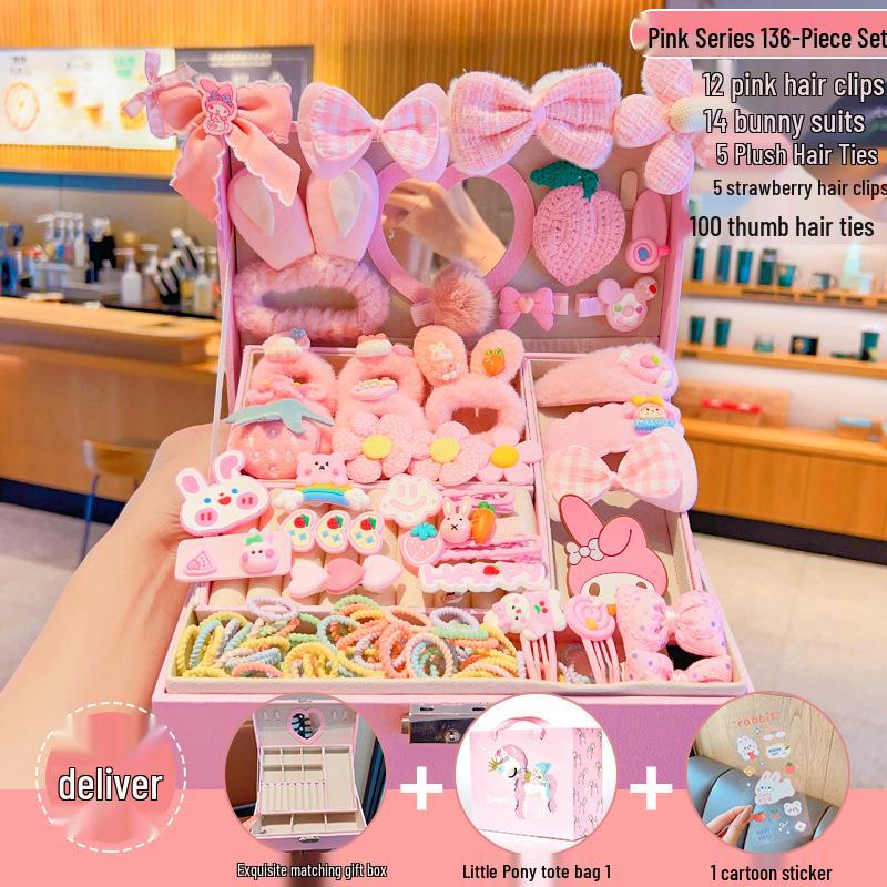 

Подарочный набор детских аксессуаров для волос: Милые заколки для волос, шкатулка для драгоценностей принцессы, повязки на голову и резинки для волос на день рождения