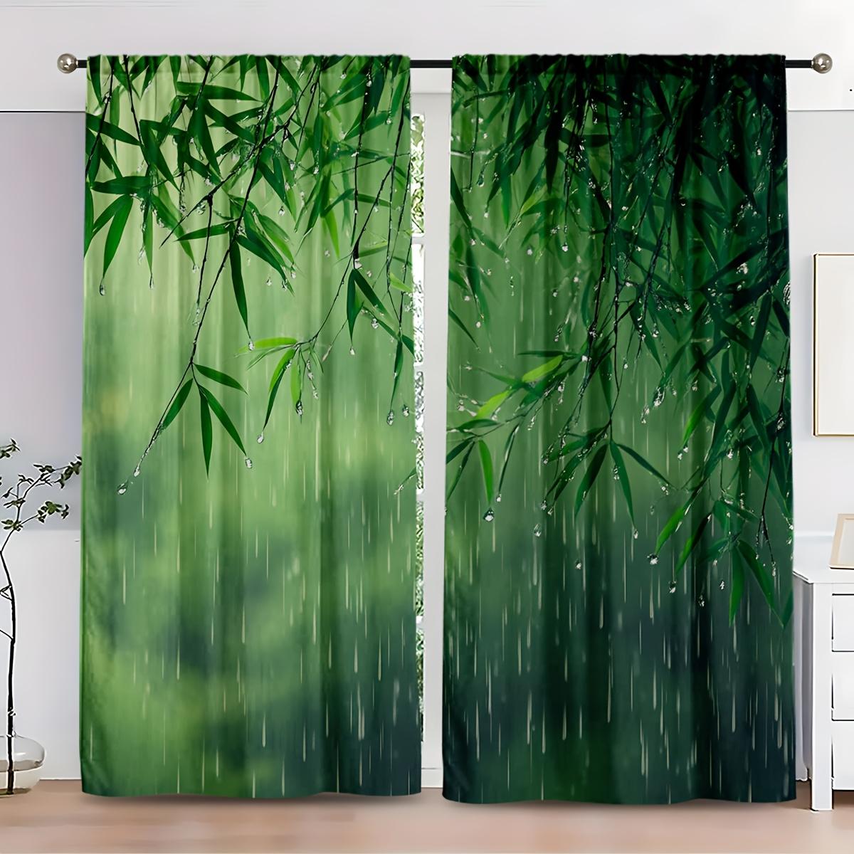 

2pcs Curtains Featuring a Serene Scene of Slim Bamboo Poles Swaying in Gentle Rain with Water Droplets Gently Tapping on Broad 100*130 HOOK 1pcs