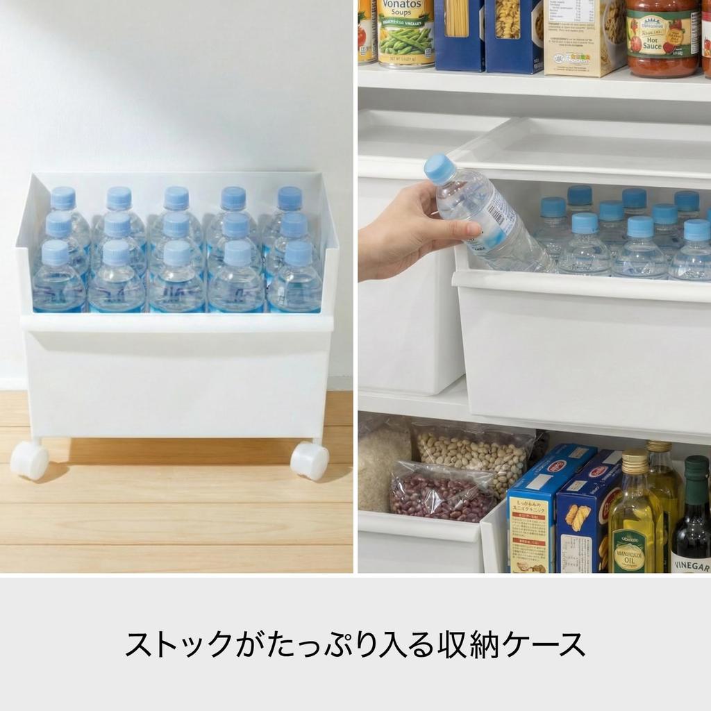 Like-it Storage Box, Small Item Storage, Retort Food Storage Case, Container, Wide, Deep Type x 2 Set (with Casters), White, Approx. W38.8 x D26.8 x H