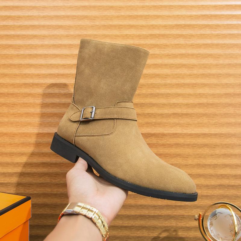 

Новые мужские большие размеры осень и зима ретро ботинки Мартина модная пряжка ремня однотонные простые ковбойские сапоги рыцарские сапоги 46 коричневый