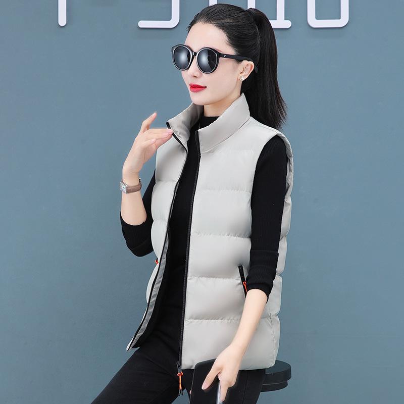 Damen Einfarbig Stehkragen Daunenweste - Herbst/Winter Übergröße, Lockere Passform, Ärmellose Jacke für Mütter mittleren Alters