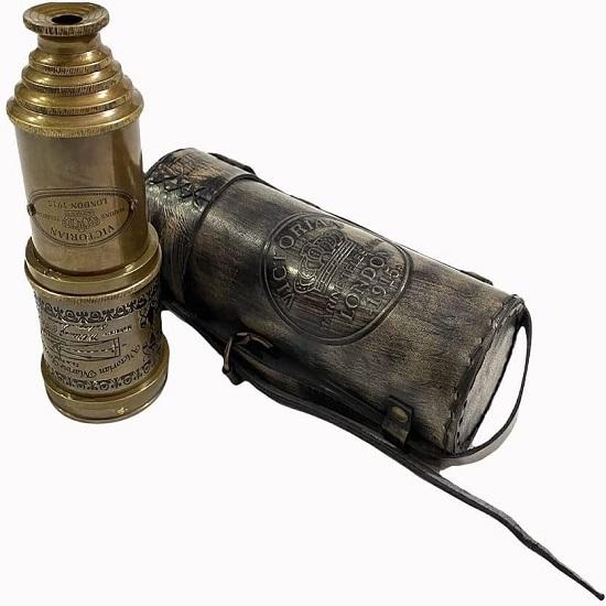 Victorian Nautical Marine 18" messingteleskop - med skinndeksel - Spyglass kopi