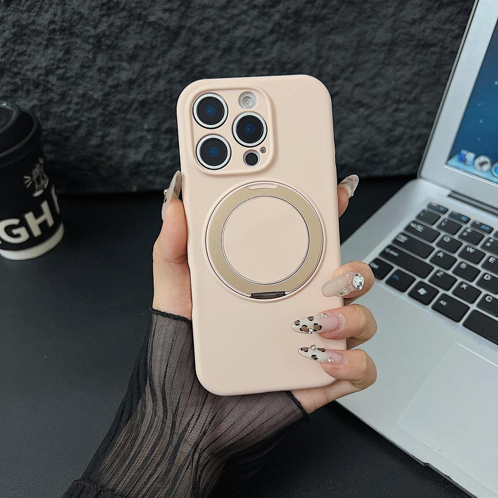 iPhone 16 PRO Liquid Silicone Case with 360° Rotating Stand & Magnetic Anti-Drop Protection for Apple 15