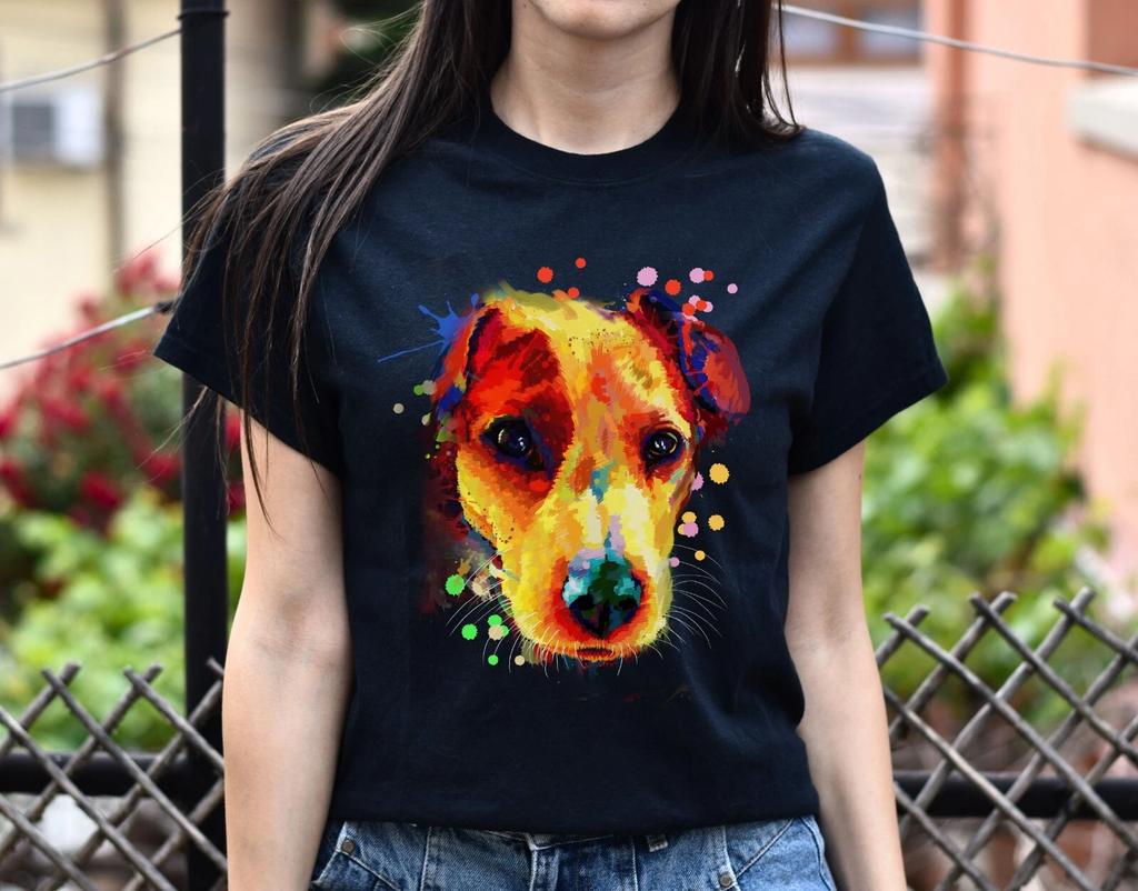 Watercolor Jack Russel dog Unisex shirt S-2XL black navy dark heather
