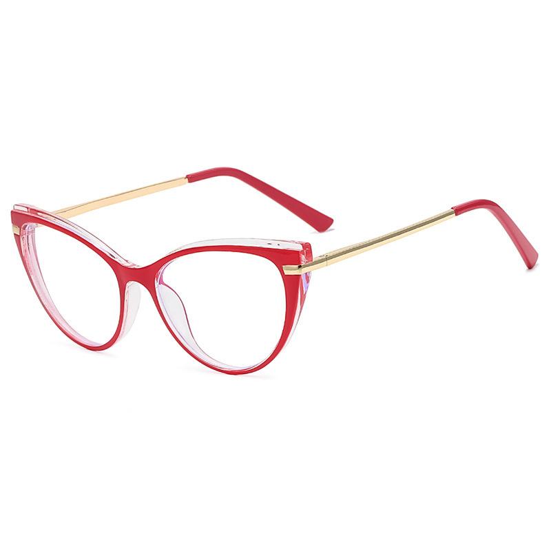 Hot-selling women's large frame cat eye transparent glasses frame retro European and American two-color tr anti-blue flat mirror