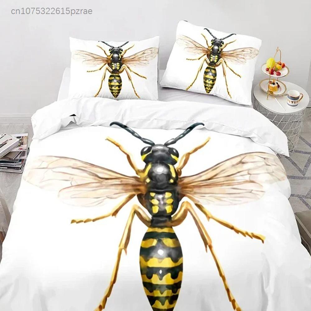 Capa de Edredom Abelha de Desenho Animado Conjunto de Roupa de Cama Inseto Abelha Microfibra Capa de Edredom Animal Selvagem King Para Adolescentes Meninos Decoração de Casa Kawaii