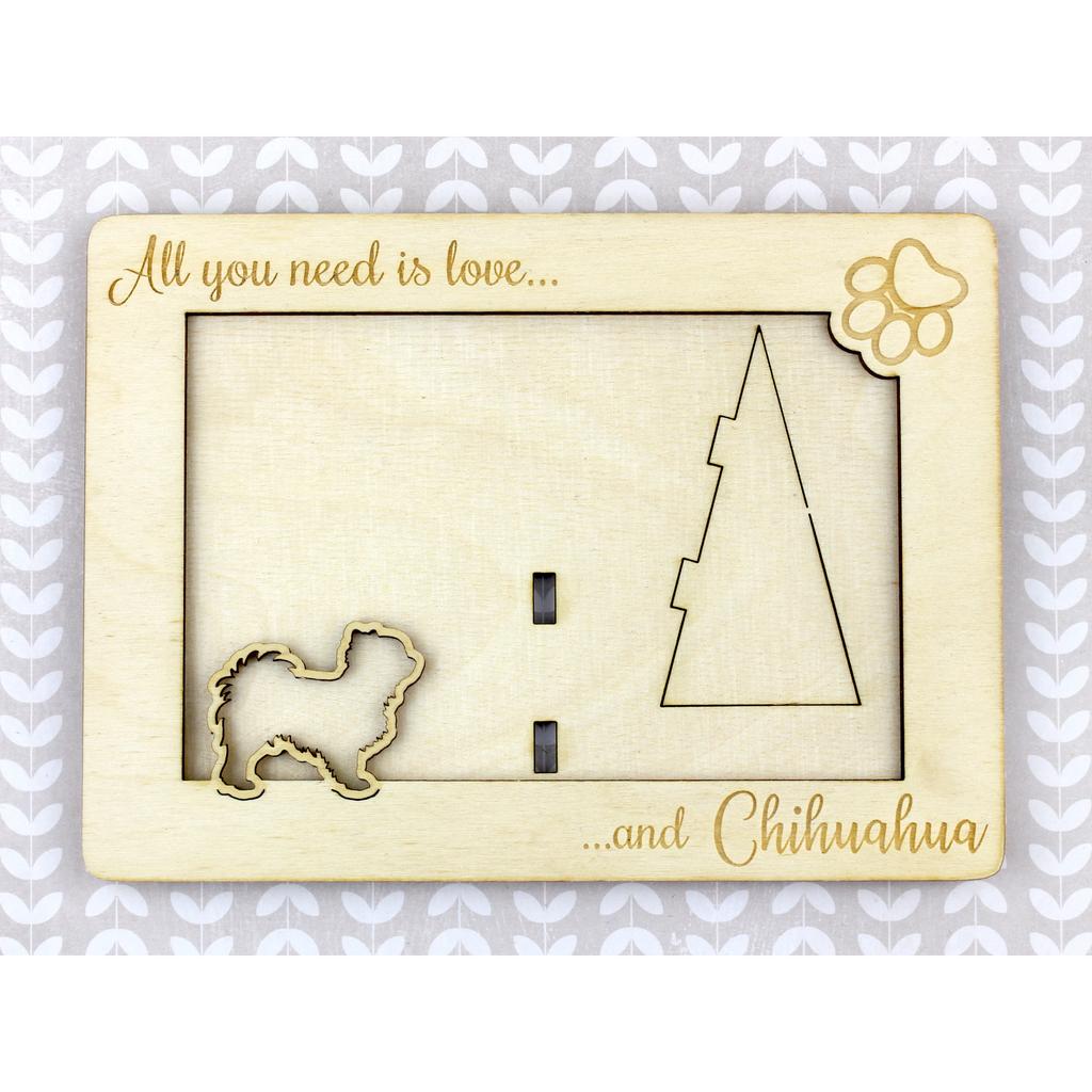 Chihuahua long-haired – Photo frame, engraved wooden frame | Art-Dog