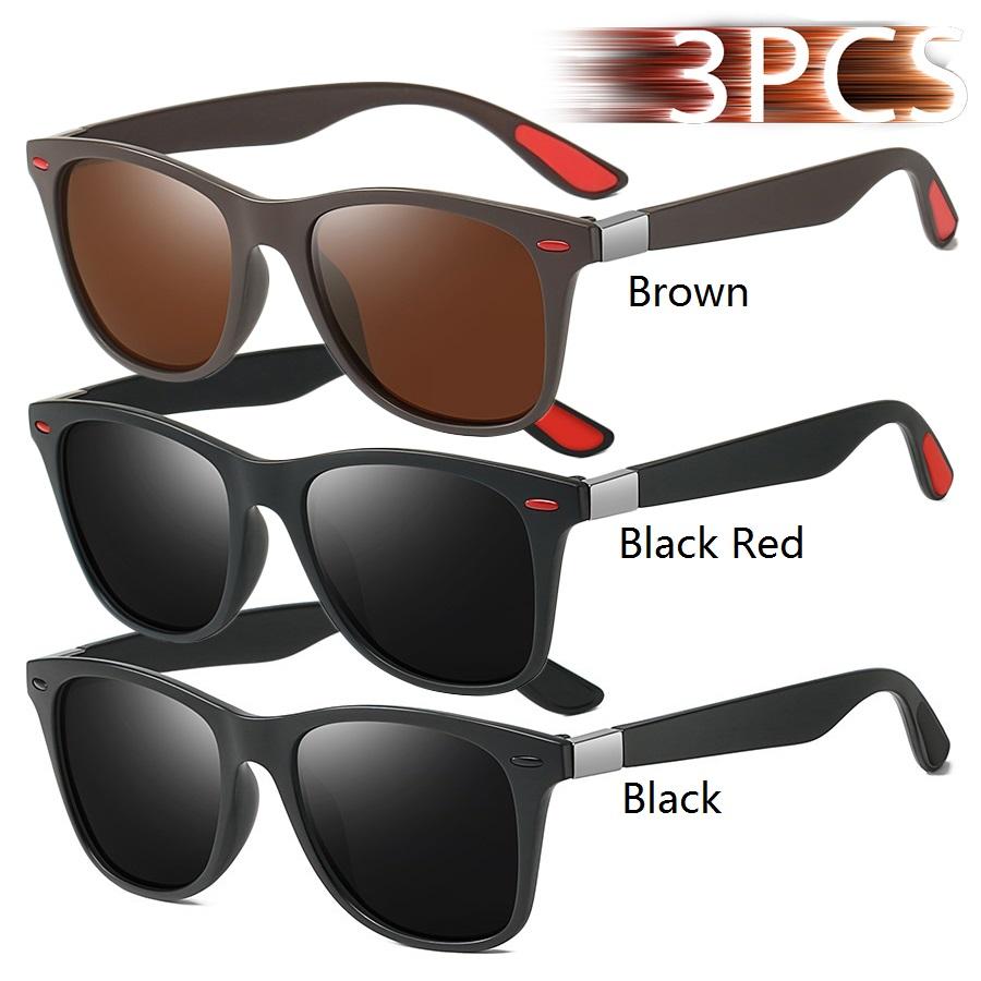 3Pcs Vintage Square Sunglasses Unisex UV400 Protection Fashion Luxury Designer Sun Glasses For Men Women Driving Fishing