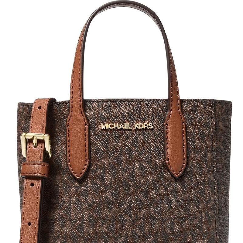 Michael Kors Vincent Logo Print Magnetic Closure Coated Canvas Shoulder Crossbody Mini Bag Women Handbags Dark-Brown 35F4G2VC0B-BROWN