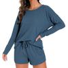 Waffle Knitted Women's Pajamas Set Long-sleeved Tops and Shorts with Casual Suit Can Be Worn Outside Loungewear