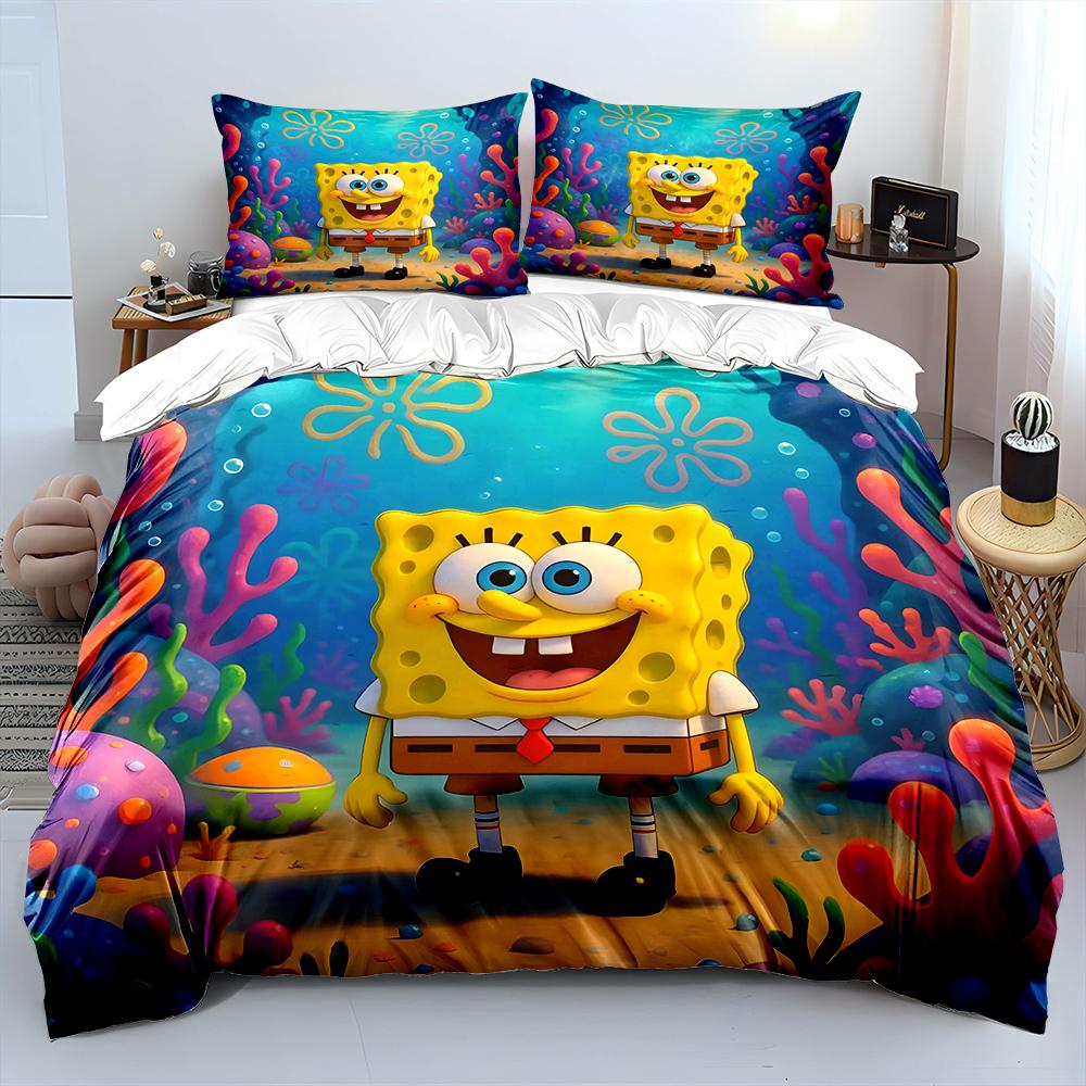 3PC Cartoon SpongeBob Printed Bedding Set for Kids Boys Girls New 3d Printed Bed Cover Duvet Cover Pillow Case Bedroom Decor