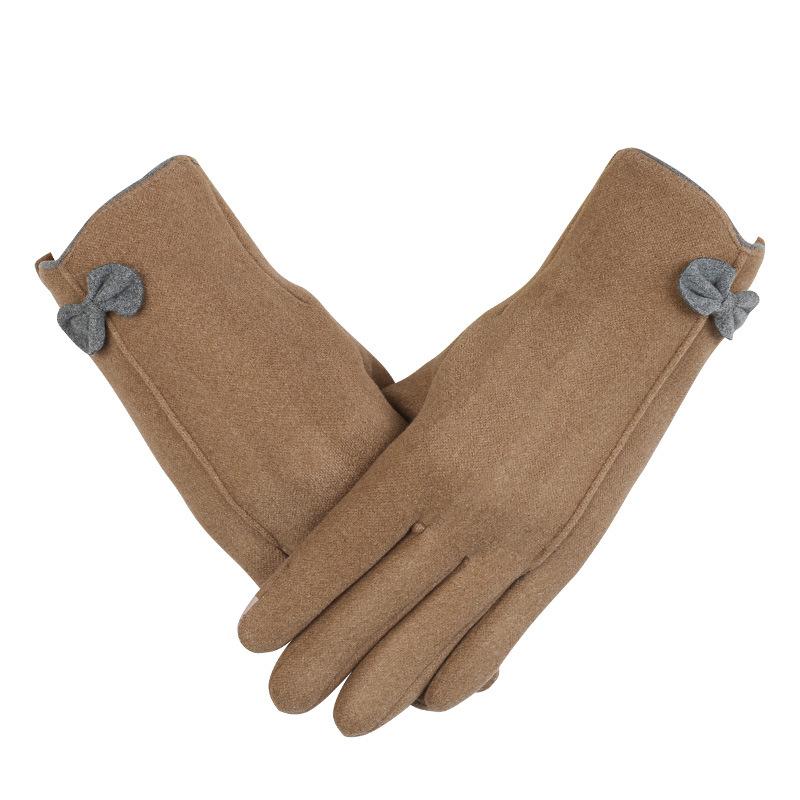 Warm Gloves for Women Plus Velvet Thickened Cold Proof Outdoor Cycling Fashion Cute Bow Touch Screen Autumn and Winter Gloves