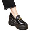 2025 New Handmade Women's Shoes 8cm Spring Wedge Heel Waterproof Table Heightened Thick-soled Retro Round Head Patent Leather Loafers