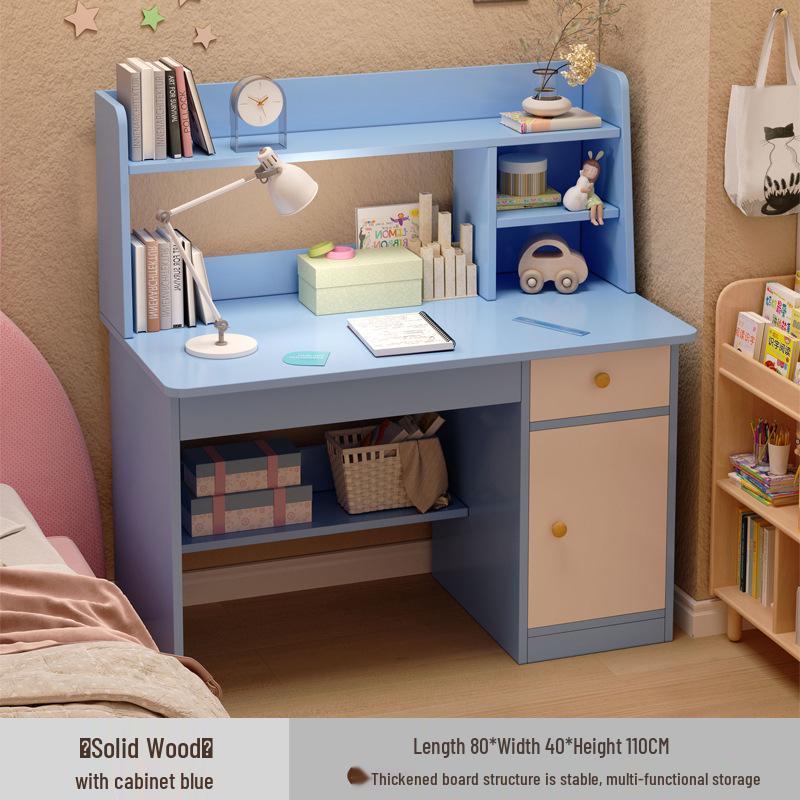 Primary School Students’ Desk & Chair Set with Integrated Bookshelf – Simple Study & Writing Computer Desk