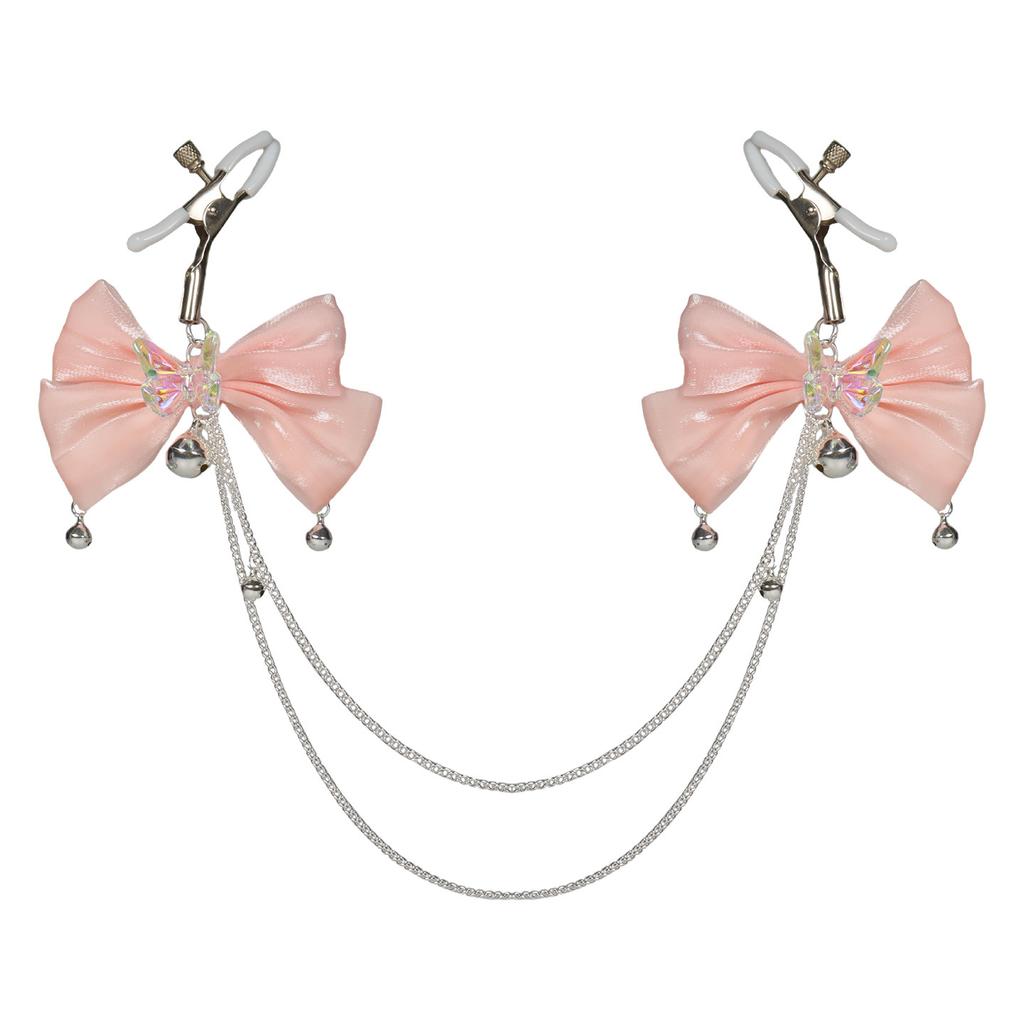 Sexy Aurora Bowknot BDSM Set Non-Piercing Nipple Clamps with Butt Plug Long Chain Dangle Bell Heart Adult Roleplay Lingerie Jewe