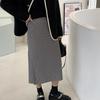 Dámská pletená sukně s rozparkem středně dlouhá ležérní korejský styl podzim zima jednobarevná áčková slim sukně