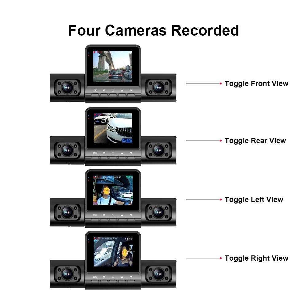 New 2.0-inch Car Quad-record HD Night Vision Tachograph Car 4 Lens Car Front and Rear Left and Right Simultaneously Recording Wi