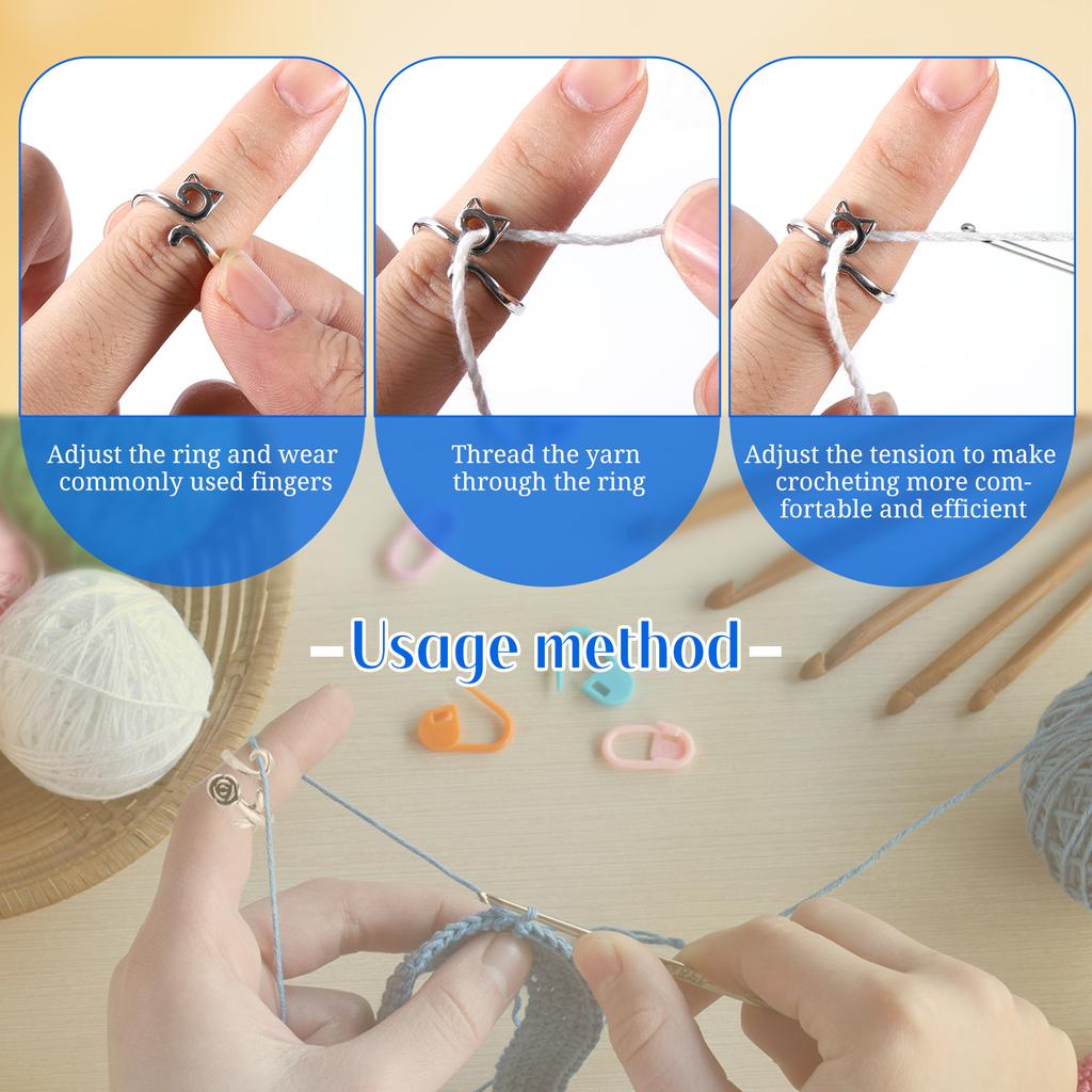 45Pcs/Pack Crochet Tension Ring Kit Stitch Marker Large Eye Plastic Sewing Needle Yarn Guide Finger Holder Thimbles Winder Tool