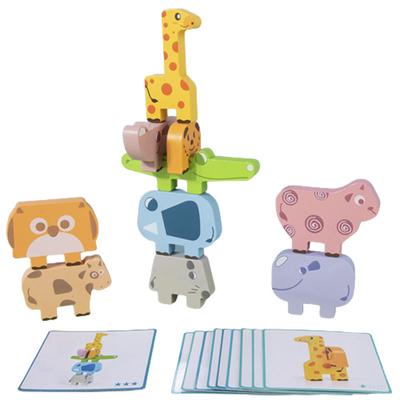 Drevená hra so stohovacími kockami zvieratiek, puzzle na priraďovanie tvarov, balančná hračka, Montessori tréning jemnej motoriky, vzdelávacie hračky pre deti