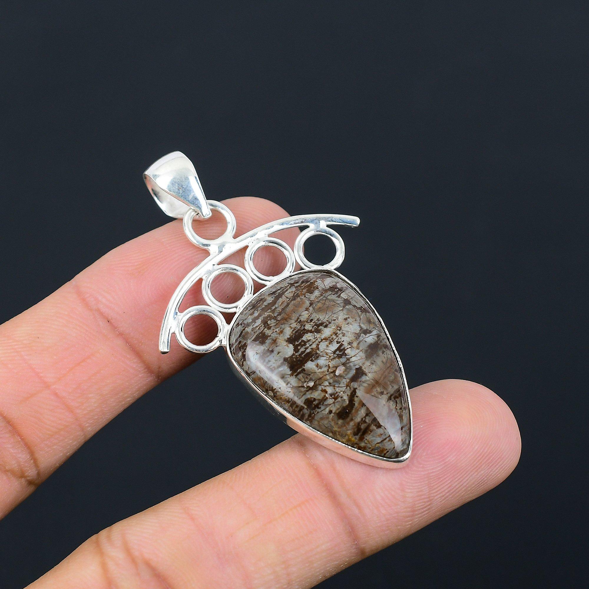 Easter Deal Sterling Silver Silver Leaf Jasper Gemstone Handmade Sister Pendant