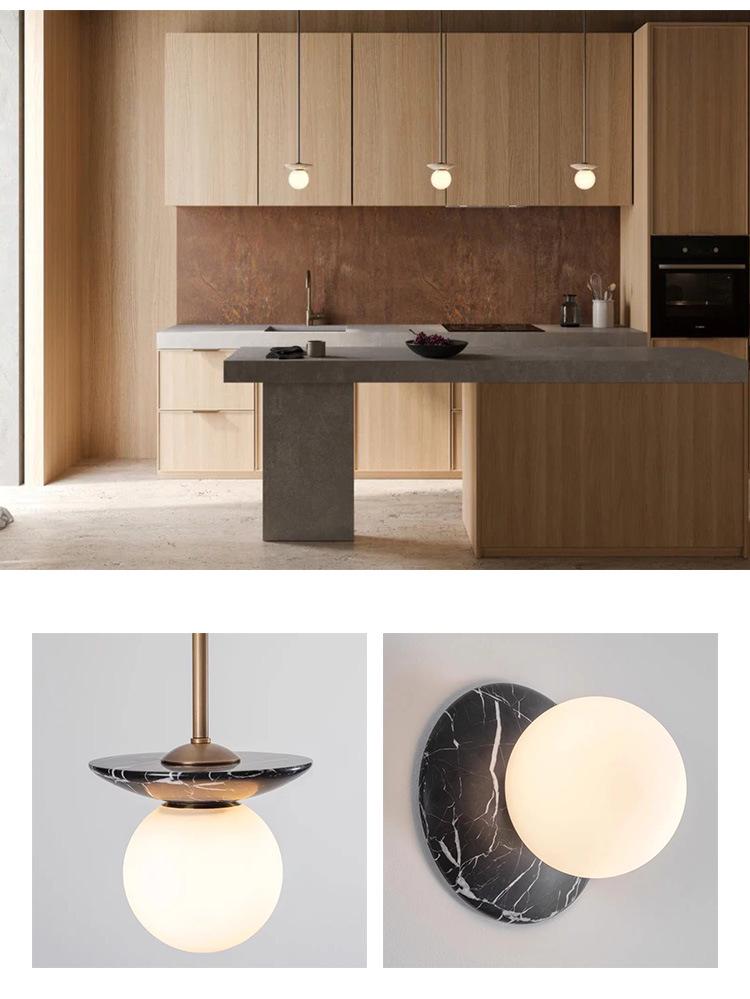 Elegant Mid-Century French Marble Pendant Lamp for Hallway, Living Room, Study, Bedroom, and Bedside