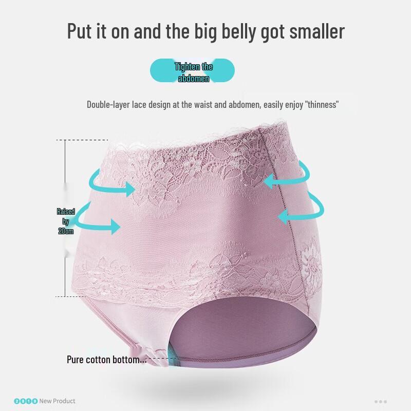 Langsha Women's High-Waist Lace Cotton Tummy Control Panties 3-Pack