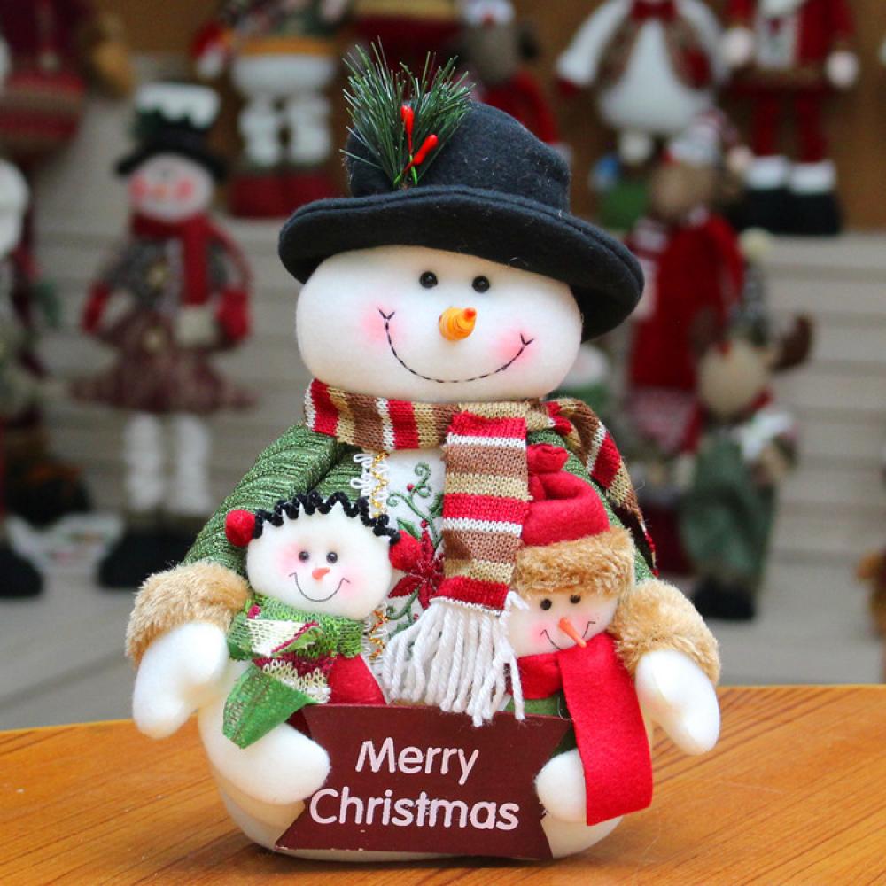 Christmas Dolls Decoration Short Plush Printe Santa Claus Snowman Doll for Christmas Tree Ornaments Figurin Room Decor Gift