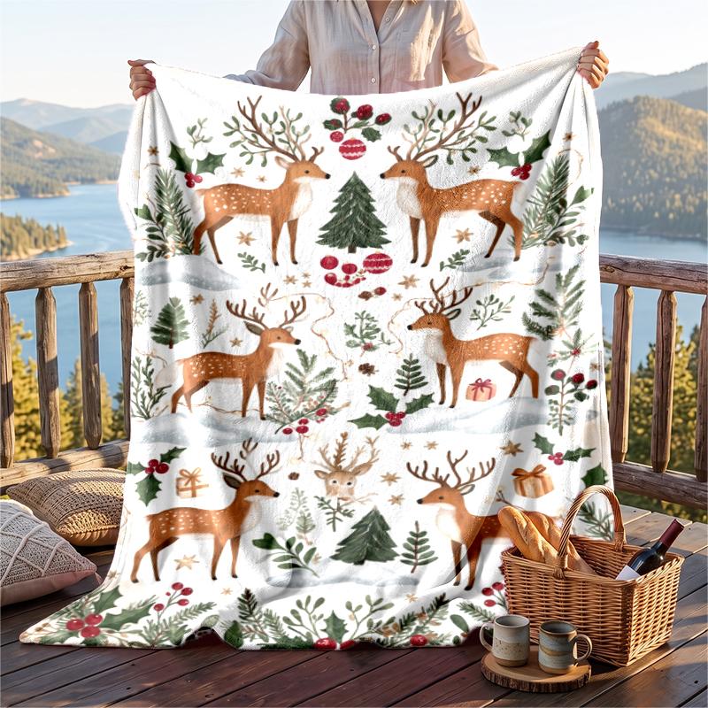 Christmas Flannel Throw Blanket Soft Warm Cozy For Sofa Bed Indoor Home Use Great Holiday Gift