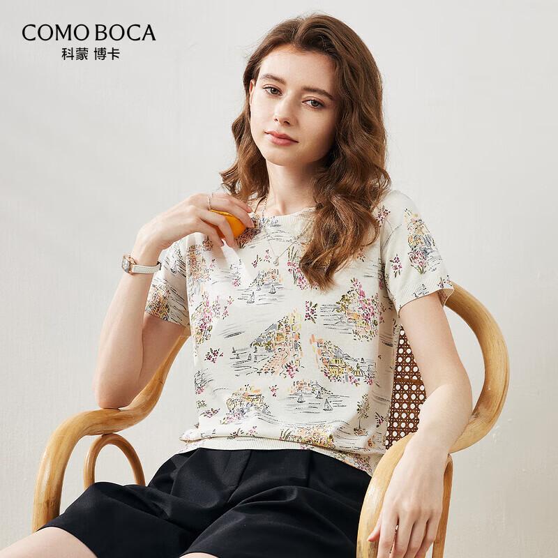 Komomoka Women s Mulberry Silk Print Knit Short Sleeve Top L