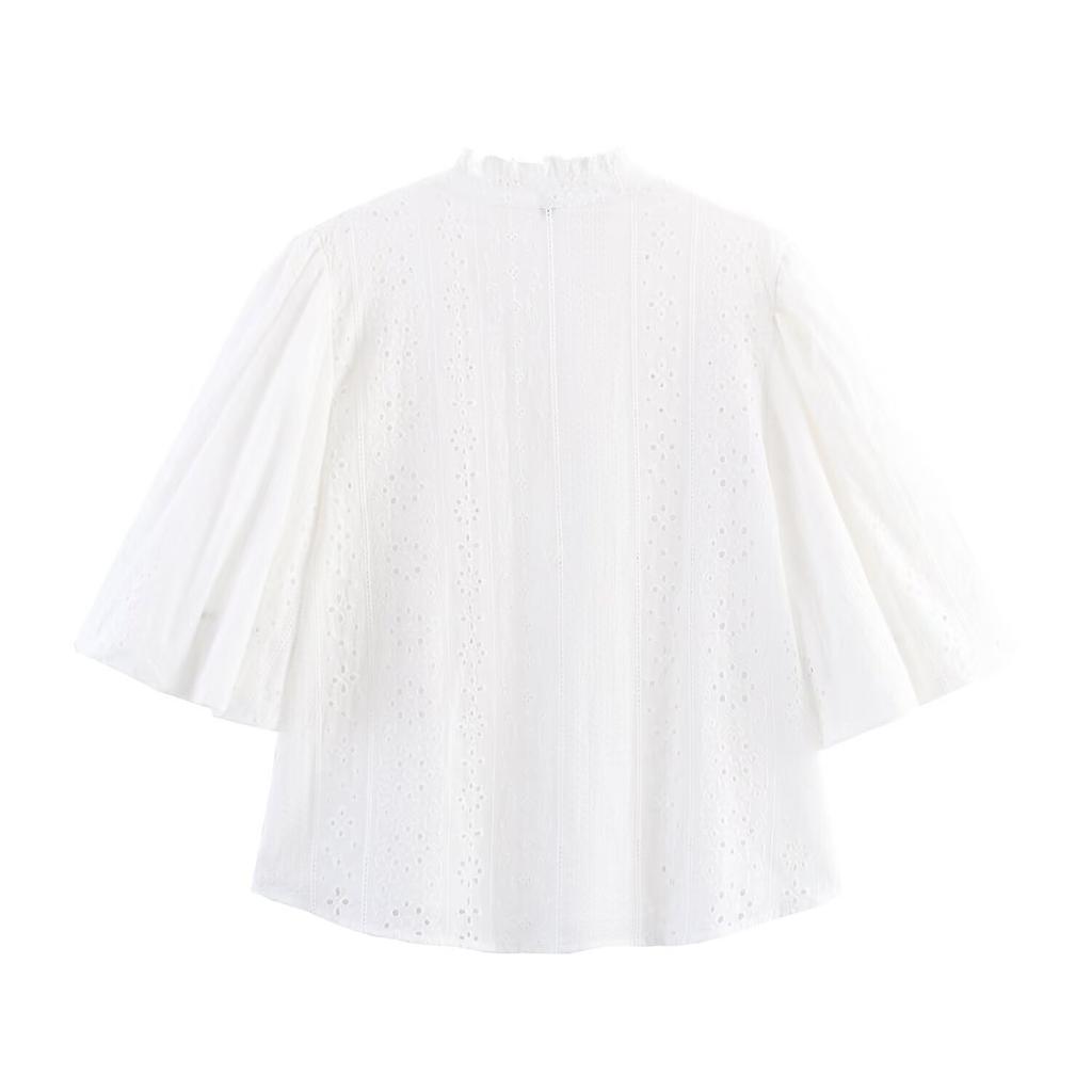European and American style, new women's clothing, foreign style, bubble sleeve hollow embroidered shirt 8741229