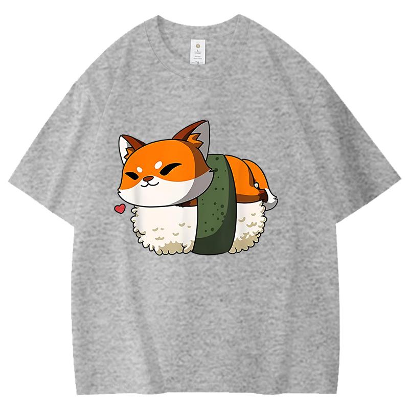 

Fox Sushi TShirt Unisex Women Fashion Harajuku Cotton T Shirt Summer Cool Short Sleeve Hip Hop Top Tee Casual Breathable Shirt S