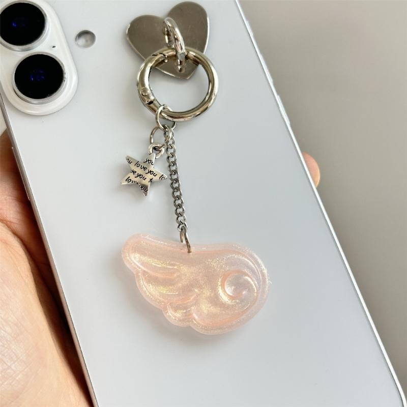 Sweet Bright Color Resin Keychain Angel Wing And Star Design Trendy Gift For Teen Girls Lightweight Decors