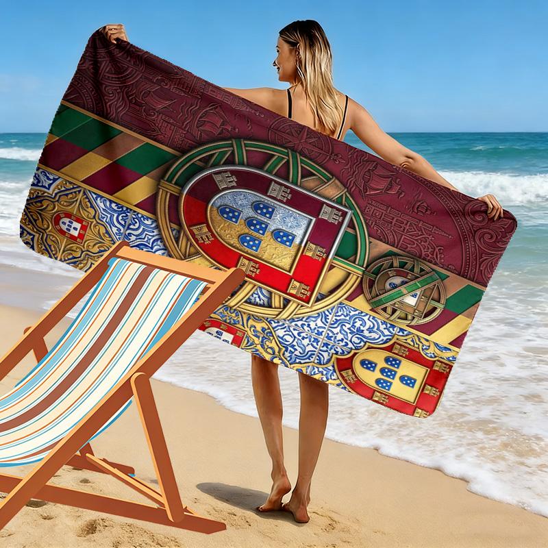 Portuguese Heritage Royal Emblem Beach Towel Beach Towel for Vacation Photos Portable for Travel Outdoor Pool Towel Seaside Absorbent Bath Towel