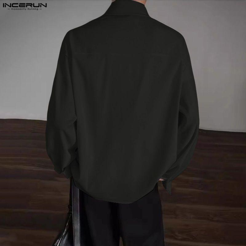 INCERUN Oversized Men Casual Loose Striped Print Patchwork Long Sleeve Shirts Tops